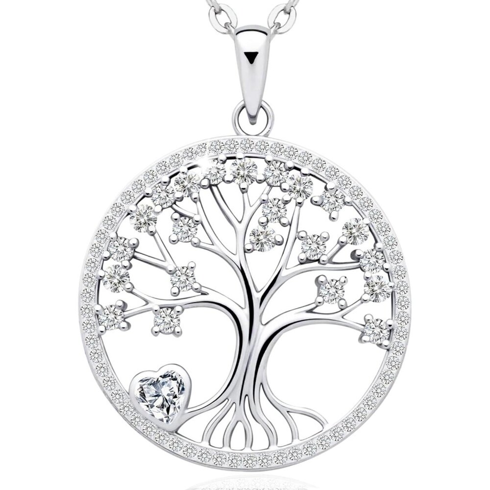 Women's Pendant Charm Adjustable Chain Sterling Birthstone Silver Tree Necklace